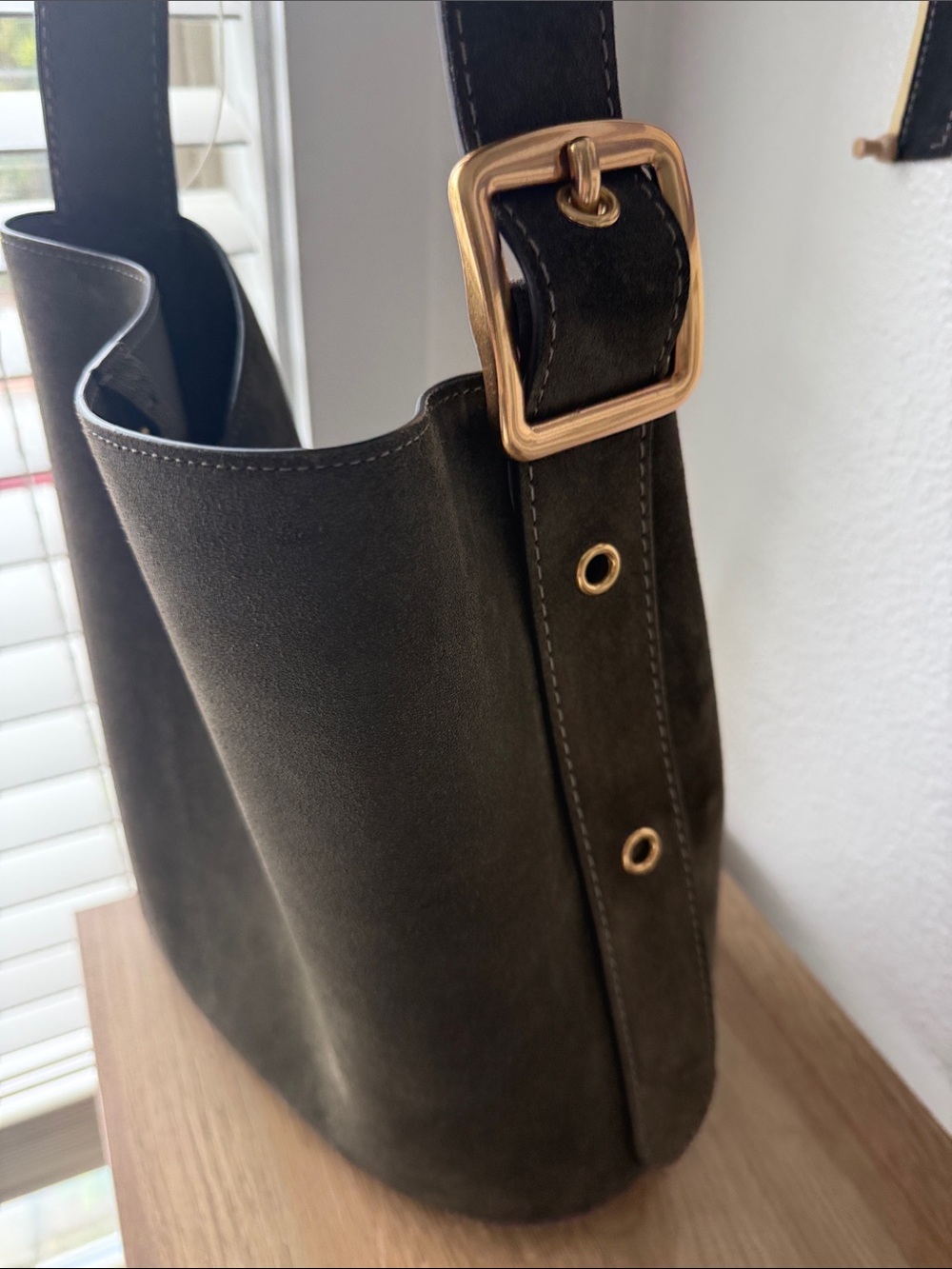 Coach Black Suede Bucket Tote with Gold Logo - Picture 2 of 5
